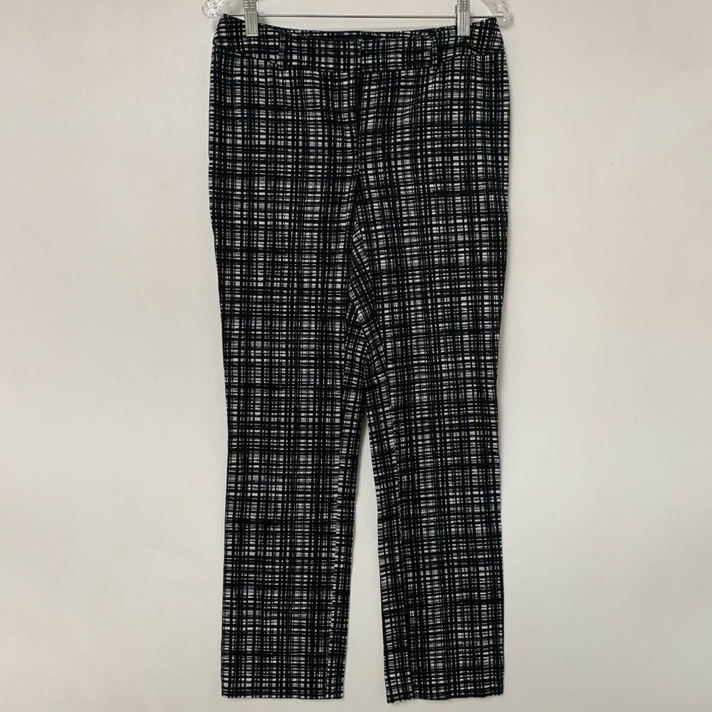 APT 9 Women Pants Modern Fit Size 6‎ Black White Plaid Straight Leg Stretch